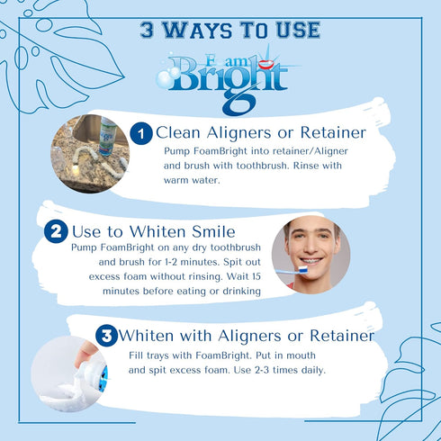 Retainer Cleaner & Aligner Cleaner FoamBright, Great for Invisalign, Teeth Whitening Foam, Candid, Byte, Denture Whitener Toothpaste & Braces Clea...