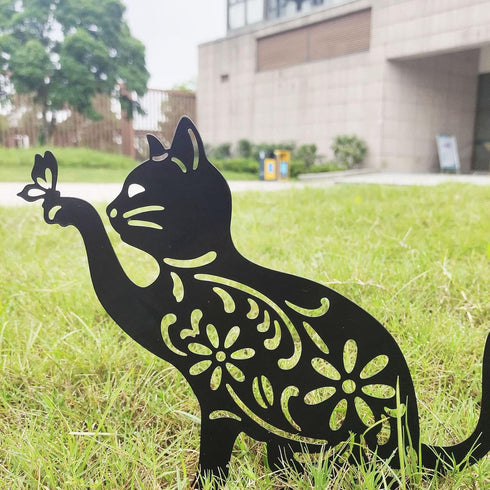 Haofy Cat Silhouette, 1 Piece of Lifelike Cat Yard Art Garden Metal Statue Decor, Hollow Decorative Stakes for Outdoor Farmhouse Pathway Lawn Deco...