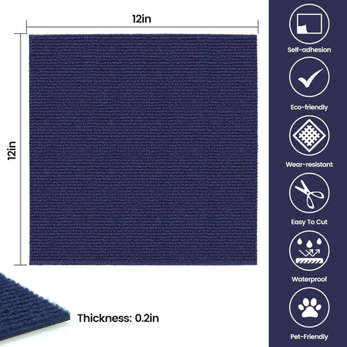 10Pcs Carpet Tiles Peel and Stick 12”x 12” Non-Slip Self Adhesive Squares Carpet Floor Tile Reusable Waterproof Carpet for Living Room Bedroom...