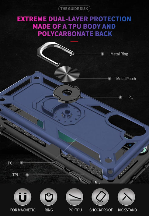 for Samsung Galaxy Note 10 Case, Note10 Case with HD Screen Protectors, Military-Grade Metal Ring Holder Kickstand 15ft Drop Tested Shockproof Cov...