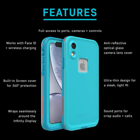 LifeProof iPhone XR FR? Series Case - TIKI (FAIR AQUA/BLUE TINT/LIME), waterproof IP68, built-in screen protector, port cover protection, snaps to...