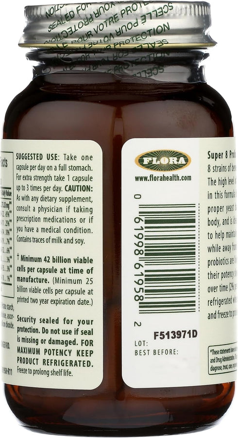 Flora Super 8 Hi Potency Probiotics 30 Count - Healthy Yeast Balance & Digestive Health - for Men & Women - 42 Billion CFU, Raw, Gluten Free - Up ...