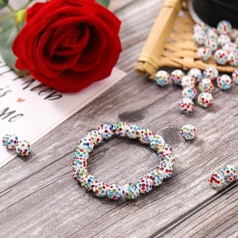 10 mm Rhinestone Clay Beads,100 pcs Chroma Shiny Round Shamballa Disco Ball Beads Bulk,Polymer Clay Crystal Beads Round Charms Diamond Beads for J...