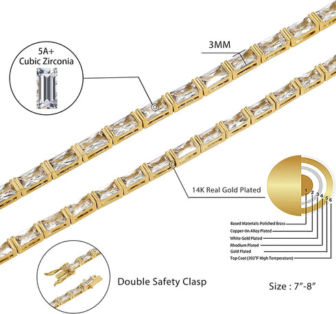 TOPGRILLZ Gold Tennis Bracelet Men Silver Bracelet for Women 1Row 3/4/5/6mm Iced out Cubic Zirconia 14K Gold Plated Gold Jewelry Minimalistic Acce...