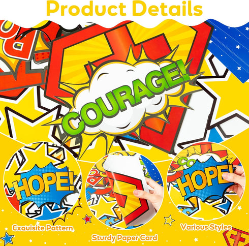 Hero Christian Bulletin Board - 87Pcs Back to School Bible Verse God Gives Me Strength Classroom Decoration, Hero Theme Stars Cutouts Buildings Bo...