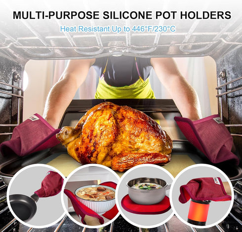 Easy Wear & Off, KooMall Silicone Pot Holders Set, Multi-Purpose Hot Pads for Kitchen, Trivets Potholders Oven Mitts for Baking Cooking Hot Dishes...