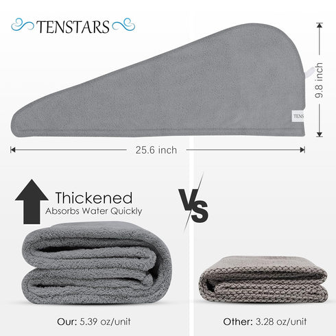 5 Pack Thicken Microfiber Hair Towel Wrap for Women - ELASTIC LOOP DESIGN - 320GSM Coral Velvet - Quick Dry Hair Turban - 11x28 Inch (Grey+Pink+Br...