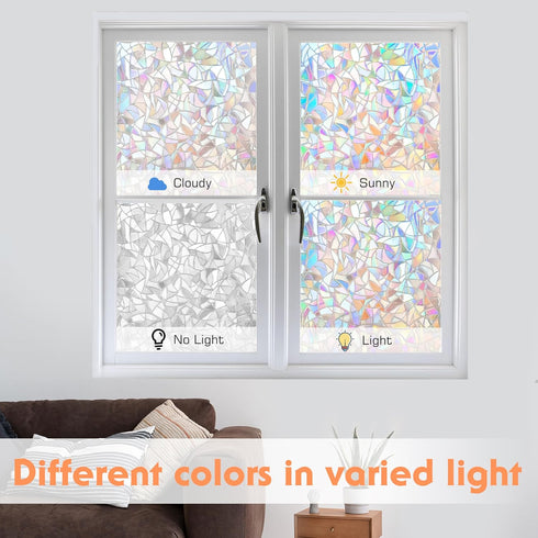 Window Privacy Film Rainbow Window Clings 3D Decorative Stained Glass Vinyl Anti UV Static Cling Film Non-Adhesive Window Covering Film (11.8'' x ...