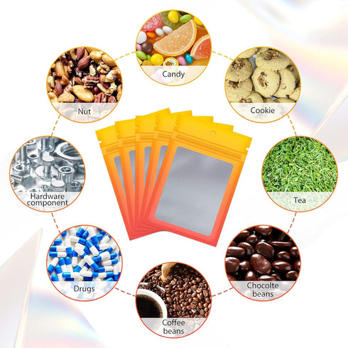 Funfery 100 Pieces Resealable Smell Proof Bags for Food Storage,Clear Cute Mylar Bags for Small Business Foil Ziplock Packaging Bags for Sample Je...