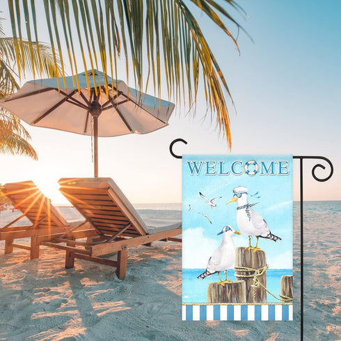 Texupday Welcome Sailor Seagull Decoration Summer Seaside Garden Flag Holiday Party Beach Coastal Outdoor Yard Flag 12" x 18"...