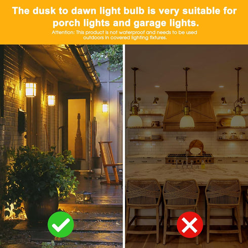 EvaStary Dusk to Dawn Yellow Bug Light Bulbs Outdoor, A19 LED Yellow Bulb for Porch Lights Outside, Auto On/Off 6W(40W Equivalent) 2000K Yellow Am...