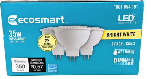 Ecosmart 35W Equivalent Bright White MR16 GU5.3 Dimmable LED Light Bulb (3-Pack)...