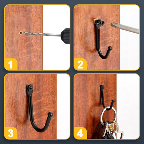 10 Pcs Black Single Prong Wrought Iron Hooks with Screws, Decorative Colonial Wall Hooks for Keys, Hats, Clothes, Towels...