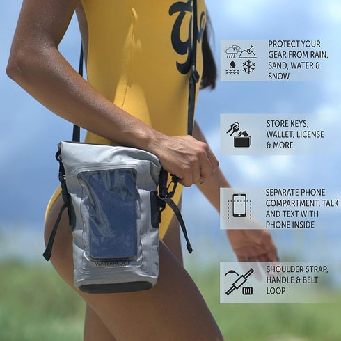 geckobrands Waterproof Phone Tote with 2L Dry Bag and Adjustable Strap – Protect Your Phone and Valuables While on The Go Grey...
