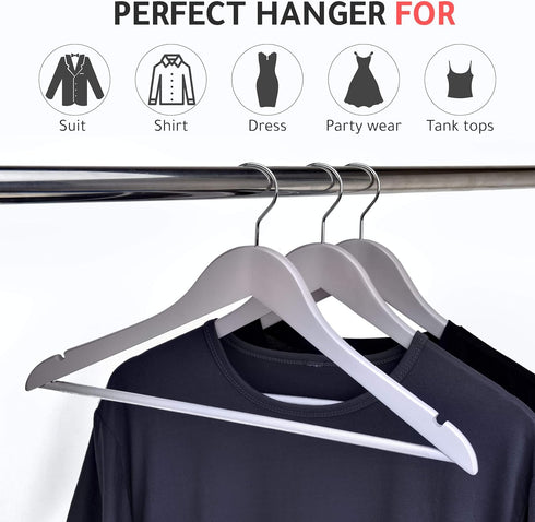 Quality Wooden Hangers - Slightly Curved Hanger Set of 10-Pack - Solid Wood Coat Hangers with Stylish Chrome Hooks - Heavy-Duty Clothes, Jacket, S...