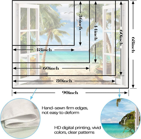 Leeisysme Beach Landscape Tapestry, Tropic Ocean Sea Island Palm Tree Seaside Tapestries for Living Room Summer Window Wall Hanging 36×48 Inch...