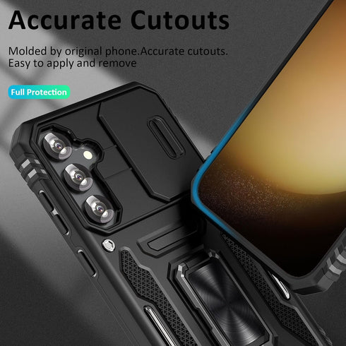 Case for S23 Fe Phone Case Samsung S23 Fe Case for Men Heavy Duty Armor Case with Slide Camera Cover, with Kickstand and Ring for Samsung Galaxy S...