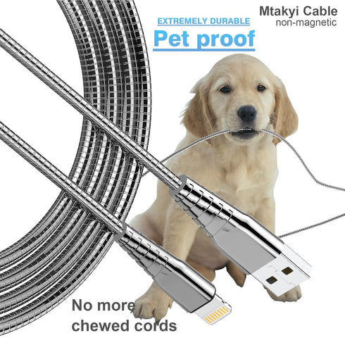 Apple MFi Certified iPhone Metal Braided Charger Cord 6.6Ft Heavy Duty iPhone Fast Charging Cable 304 Stainless Steel Lightning Cable Pet Chew Pro...