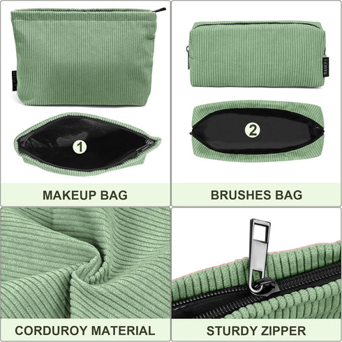 MAGEFY Makeup Bag 2 PCS Corduroy Make up Bag for Purse Travel Cosmetic Bag for Women Small Makeup Pouch Cute Makeup Brush Bag Preppy Stuff Travel ...