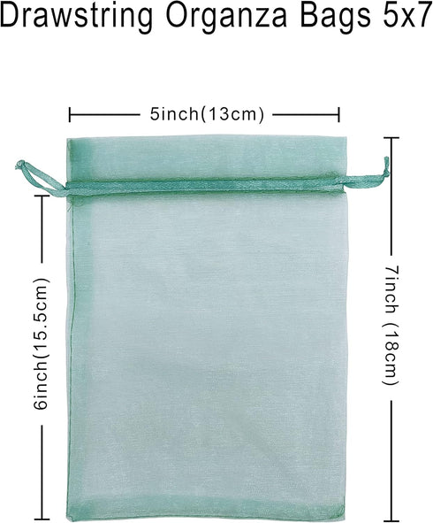 100PCS Sheer Organza Bag 5''X7'' Teal Mesh Bags Drawstring Jewelry Gift Bag for Baby Shower Wedding Party Favor Pouch Goodie Bags (Aqua)...