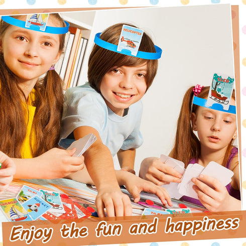 Sumind Headband Game Fun Guessing Game Quick Question Game Set Includes Headbands, Picture Cards, Scoring Coins, Sand Clock (Transportation Style)...