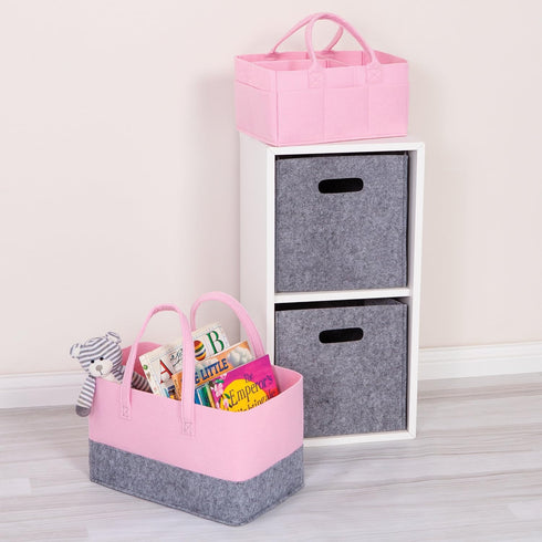 Sammy & Lou Collapsible Ice Pink Felt Storage Caddy, Divided Design To Keep Diapers, Wipes And Changing Items Organized, Two Handles, 12 in x 6 in...