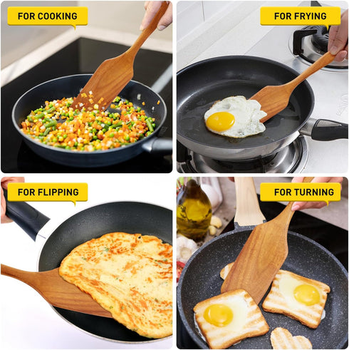Teak Wooden Spatula for Cooking Wok Spatula Kitchen Turner for Mixing, Scraping, Baking Spatula Best Non Stick Wood Cooking Utensil Angled Flat Sp...