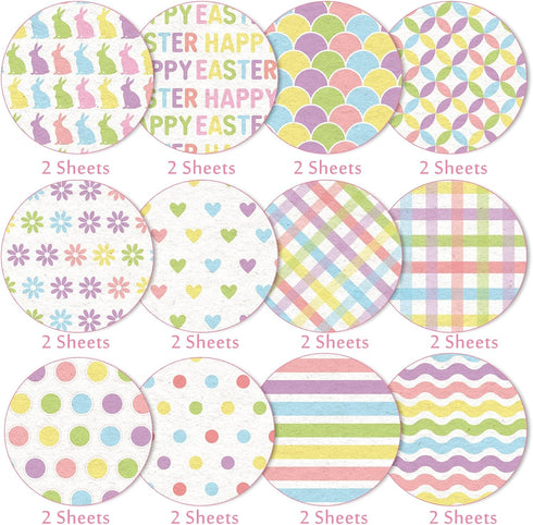 Whaline 12 Designs Easter Pattern Paper 24 Sheet Happy Easter Pastel Scrapbook Paper Double-Sided Spring Decorative Craft Paper Folded Flat for Ca...