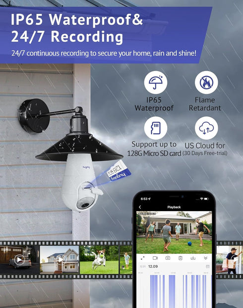Hugolog 3K Light Bulb Security Cameras Wireless Outdoor-2.4GHz Cameras for Home Security Indoor with AI Sound Processing&Motion Detection,Color Ni...