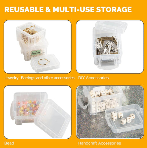 9Pack Small Plastic Clear Storage Box Containers with Lids, Mini Bins (L3.4 x W2.5 x H2inches) - Reusable Craft Box, Small Items Accessories Stora...