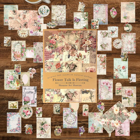100Pcs Scrapbook Craft Paper Kit for Scrapbook Journaling Supplies ,Scrapbook Flower Stickers Aesthetic for Scrapbooking Supplies,Bullet Junk Jour...