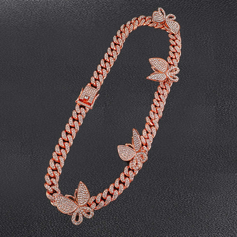 YBMYCM Butterfly Cuban Necklace Crystal Collars Cuban Link Chain Iced Bling Butterfly for Women Men Hip Hop Rapper Jewelry...
