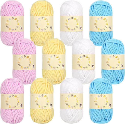 Katech 12pcs Blanket Yarn 600g Chenille Yarn, 654 Yards Velvet Yarn for Crocheting Flufffy Chunky Yarn for Knitting Shawls Blanket, Super Soft Bul...