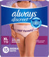 Always Discreet Adult Incontinence Underwear for Women and Postpartum Underwear, Extra Large, Up to 100% Bladder Leak Protection, 15 Count...