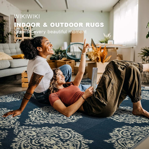 wikiwiki Outdoor Rug, 5x8ft Waterproof Reversible Mat Indoor Outdoor Rugs Carpet, Small Area Rug Plastic Straw Rug for Patio Deck Balcony Pool RV ...