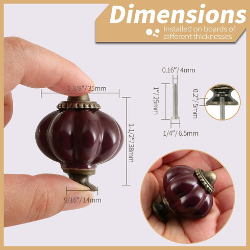 Deep Purple Ceramic Knobs 12 Pack - Pumpkin Cabinet Knobs Retro Dresser Knobs - Vintage Drawer Pulls with Screws for Closet Drawer Cupboard Cabine...