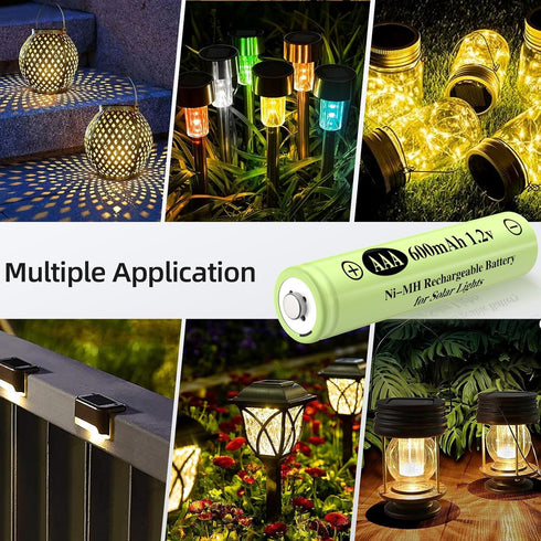 Rechargeable AAA Batteries, Ni-MH AAA 600mAh Solar Batteries, Triple A 1.2v Rechargeable Batteries for Solar Pathway Lights, Outdoor Solar Lights ...