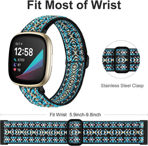 Ouwegaga Elastic Band Compatible with Fitbit Sense /Fitbit Versa 3 4 for Women Men, Adjustable Sport Stretchy Nylon Solo Loop Replacement for Fitb...