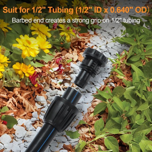 1/2 Inch Drip Irrigation End Plug Fittings, 12 Pieces 1/2'' Drip Line Barbed Locked End Cap Connectors for 1/2 Inch Irrigation Tubing (1/2" ID x 0...