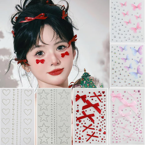 Glitter Rhinestones Pearl Butterfly Stickers for Eye Face Makeup Decoration Heart Star Gems Shiny Fairy Bow Butterflies Self Adhesive Body Hair Je...