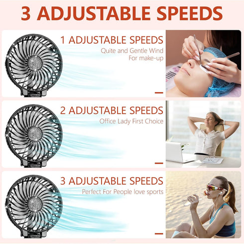 Mudder Crystal Bling Rhinestone Mini Handheld Fan Portable Usb Rechargeable Fan Battery Operated Small Folding Personal Fan for Girls Women Outdoo...