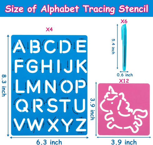 22Pcs Alphabet Tracing Stencil Set for Kids Drawing Stencils with Color Highlighter Letters Numbers and Cute Animal Pattern Paint Boards Learn Art...