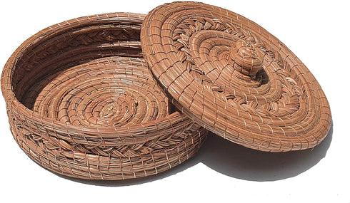 Authentic Mexican Tortilla Warmer Basket - Pine Needle Handwoven with Handloomed Cloth (Natural 7" w cloth)...