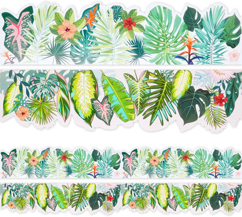 Bulletin Board Border Green Plant Tropical Die-Cut Rolled Two-Sided Printed Palm Tree Leaves Back to School Border Trim Boho Paper for Classroom D...