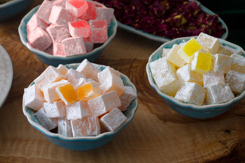 Cerez Pazari Turkish Delight with Rose, Orange and Lemon Mix Flavours 8.1 Oz Gourmet Small Size Snacks Gift Box, No Nuts Sweet Traditional Confect...