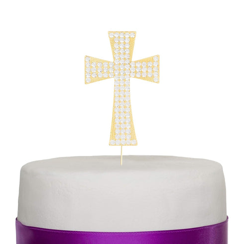 Ella Celebration Cross Cake Topper, Religious Wedding, Baptism, Christening, Dedication, First Communion, Christian Decoration (Gold)...