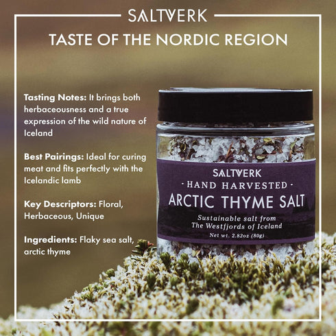 Saltverk Artic Thyme Sea Salt - Gourmet, Icelandic, Hand Harvested and Sustainably Made - 2.82 Oz Jar...