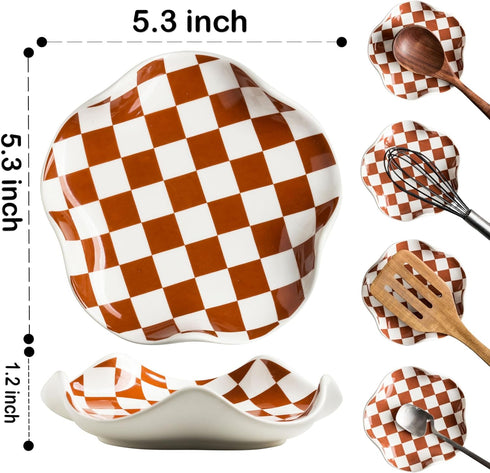 Spoon Rest for Stove Top, Checkered Coffee Spoon Rest, Ceramic Spoon Holder for Kitchen Counter Cooking Utensil Rest, Modern Farmhouse Kitchen DéC...