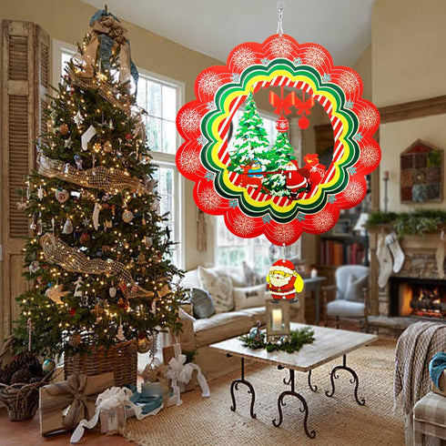Wind Spinner Outdoor Metal Santa Claus 12inch 3D Stainless Steel Garden Sculpture 3D Wind Spinner Hanging Yard Garden Decor Gifts Indoor/Outdoor D...