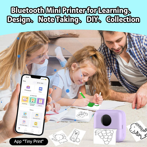 HuiJuKeJi Mini Sticker Printer Bluetooth Smart Pocket Inkless Thermal Printer with 11 Rolls Thermal Paper and Sticker for iOS&Android, Portable Re...